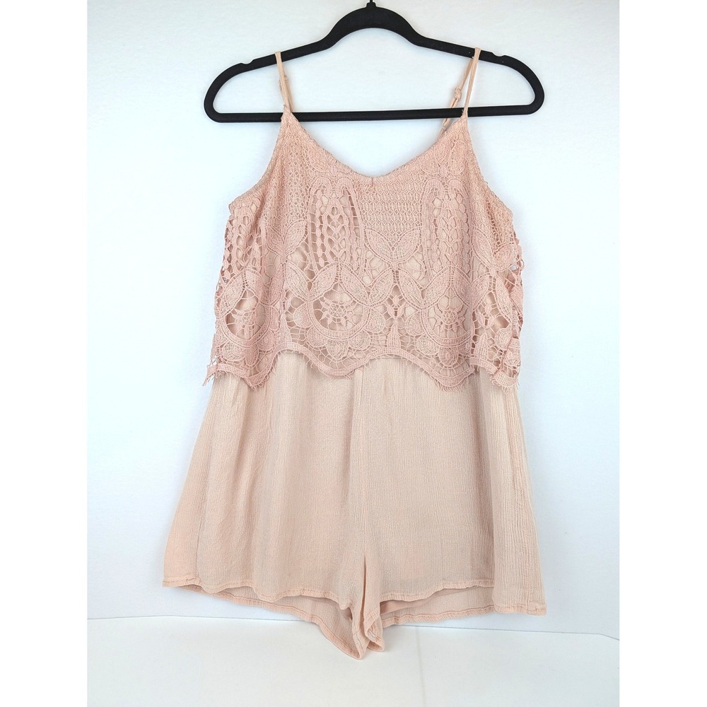 Mossimo Supply Co Womens Pink Lace Overlay Spaghetti Strap Romper Blush Sz Small